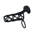 LEVELZ Vibrating Cage Silicone Cock Sleeve & Ball Ring Black on a white background showcasing its flexible design.