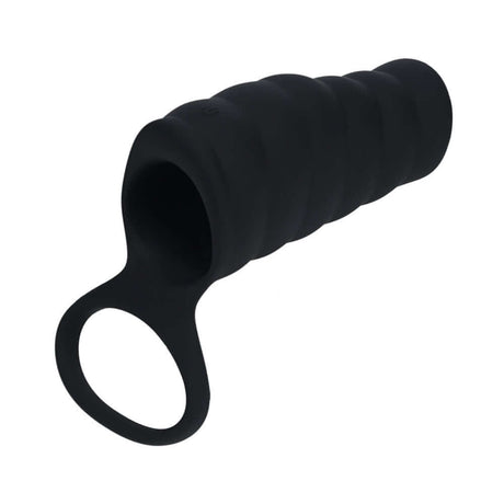 LEVELZ Vibrating Ribbed Silicone Cock Sleeve & Ball Ring Black featuring ribbed texture and ball ring design.