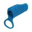LEVELZ Vibrating Ribbed Silicone Cock Sleeve & Ball Ring Teal - a blue ribbed silicone sleeve with a ball ring.