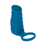 LEVELZ Vibrating Ribbed Silicone Cock Sleeve & Ball Ring Teal, featuring a ribbed texture for enhanced stimulation.