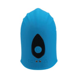 LEVELZ Adjustable Vibrating Silicone Penis Head Stimulator Teal, featuring ergonomic design and a user-friendly power button.