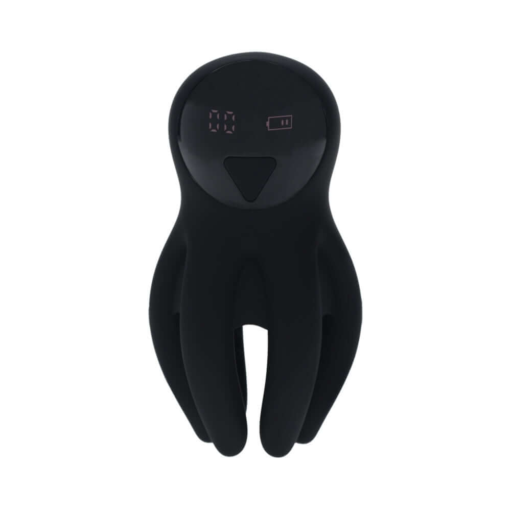 LEVELZ Digital Vibrating Silicone Penis Head Stimulator Black in a sleek design, featuring digital controls for enhanced pleasure.