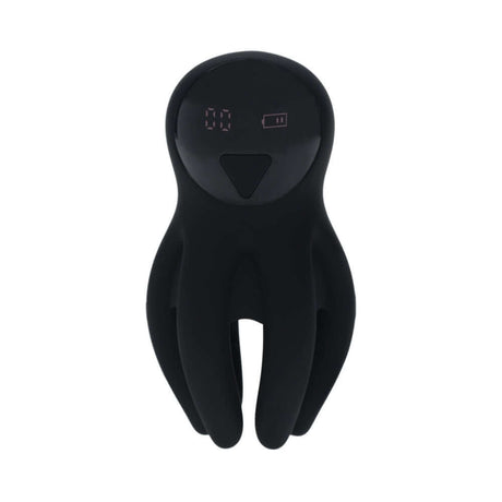 LEVELZ Digital Vibrating Silicone Penis Head Stimulator Black in a sleek design, featuring digital controls for enhanced pleasure.