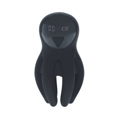 LEVELZ Digital Vibrating Silicone Penis Head Stimulator Black with display for tailored pleasure.