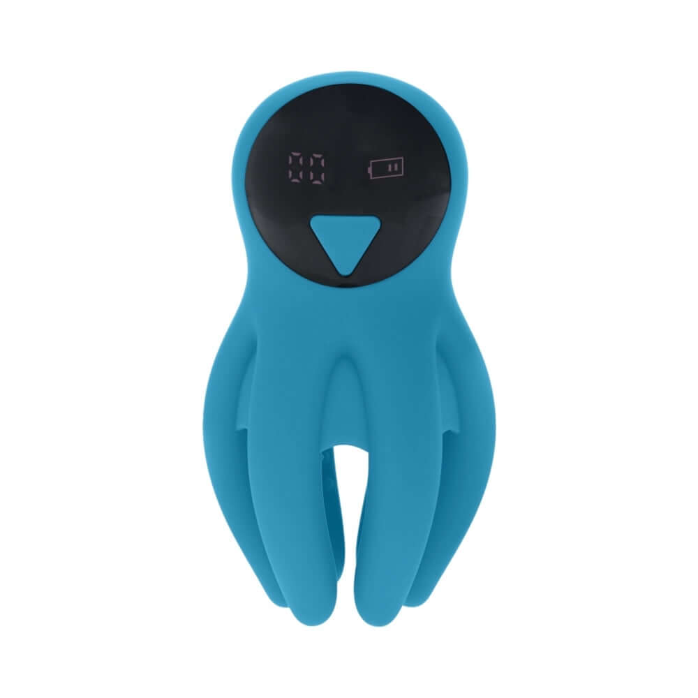 LEVELZ Digital Vibrating Silicone Penis Head Stimulator Teal with digital display and octopus design.
