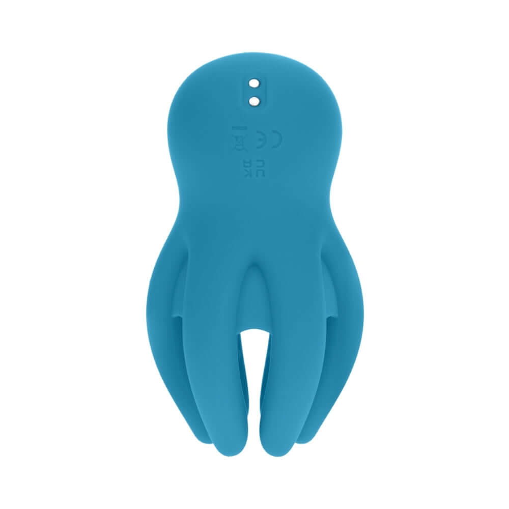 LEVELZ Digital Vibrating Silicone Penis Head Stimulator Teal in a blue octopus design for targeted pleasure and stimulation.