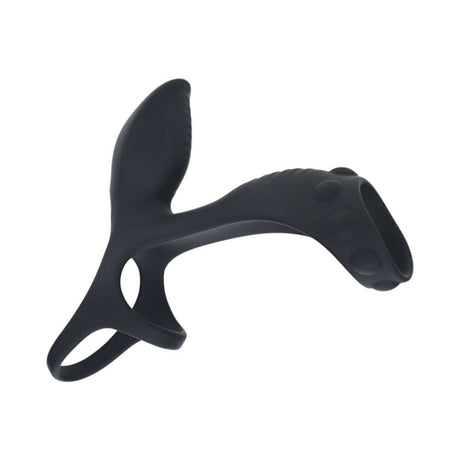 LEVELZ Vibrating Silicone Cock & Ball Ring with Shaft Loop Black - Multi-loop design for enhanced stimulation.