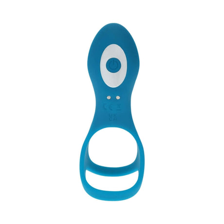 LEVELZ Vibrating Silicone Cock & Ball Ring with Shaft Loop Teal - a teal silicone pleasure device with a button.