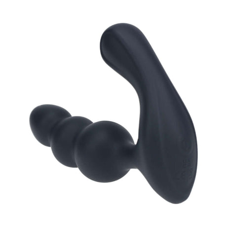 LEVELZ Beaded Vibrating Silicone Prostate Stimulator Black showcasing ergonomic design and graduated bead structure.