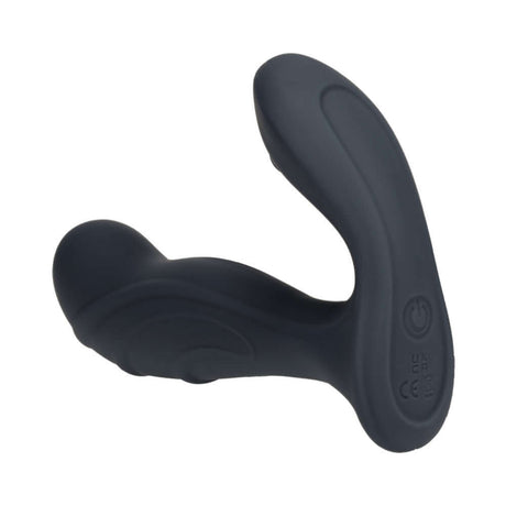 LEVELZ Ribbed Vibrating Silicone Prostate Stimulator Black with ribbed design for enhanced stimulation.