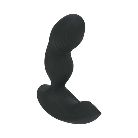 LEVELZ Ripple Vibrating Silicone Prostate Stimulator Black with wave-like ridges for enhanced stimulation.