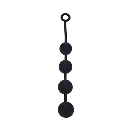 LEVELZ Round Silicone Anal Balls XLarge 50 mm Black displayed, featuring a sequence of four smooth, rounded silicone beads.