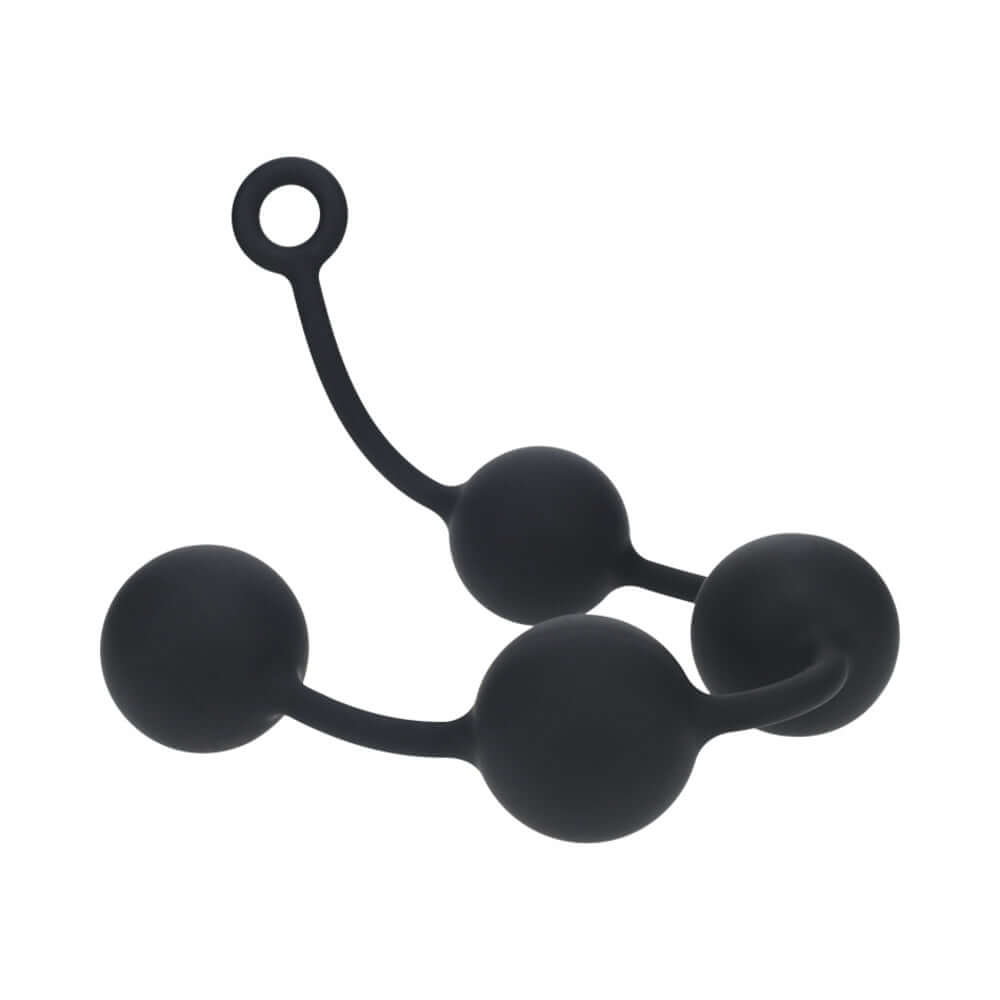 LEVELZ Round Silicone Anal Balls XXLarge 60mm Black with three smooth silicone spheres.