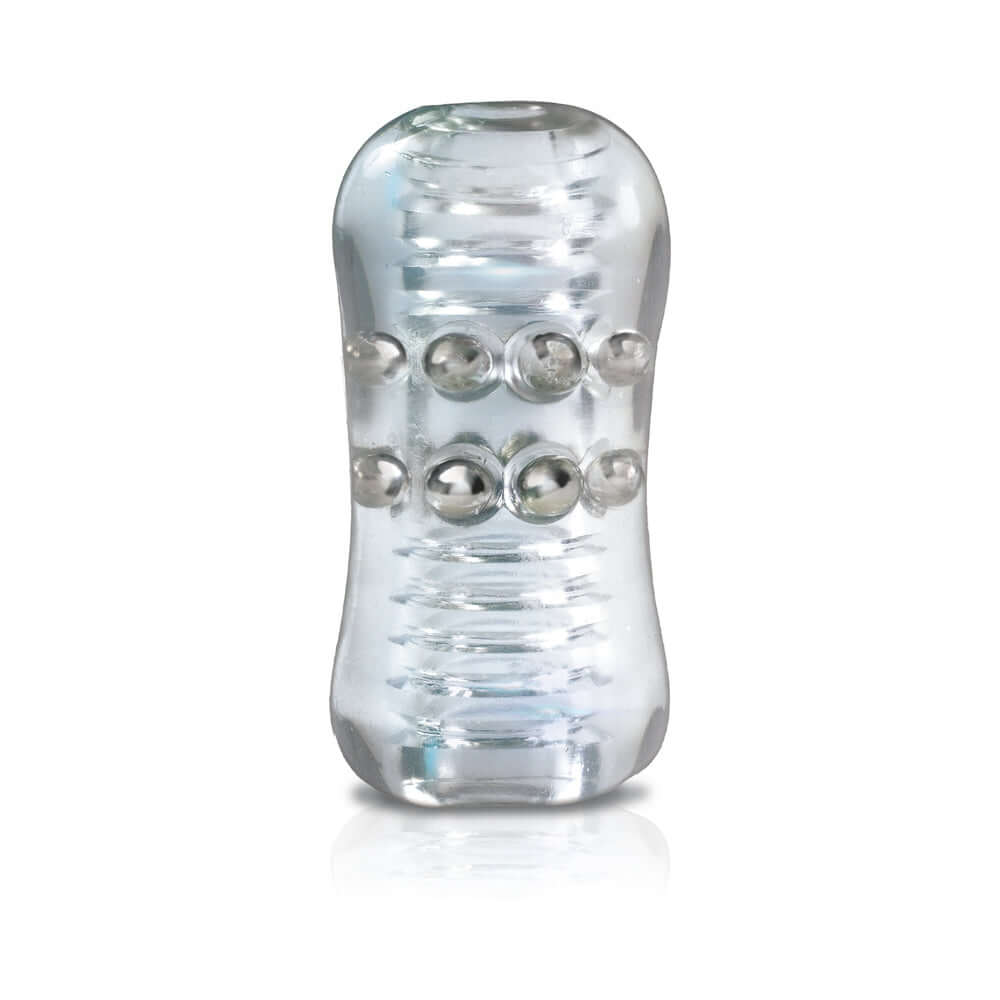 MSTR B8 Clear View Beaded Stroker Head Banger with transparent stretchy sleeve and beaded interior.