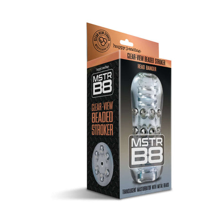 MSTR B8 Clear View Beaded Stroker Head Banger packaging showcasing translucent design and beaded interior features.