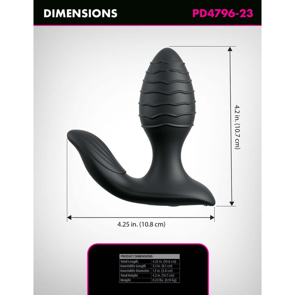 Anal Fantasy Elite Gyro-Milk Pro Black dimensions showing size and design features for optimal P-Spot pleasure.