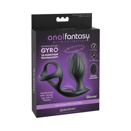 Anal Fantasy Elite Ass-Gasm Gyro-Milk Pro Black packaging showcasing innovative prostate stimulation features.