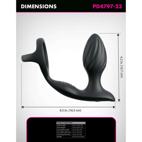 Anal Fantasy Elite Ass-Gasm Gyro-Milk Pro Black product dimensions diagram, showcasing size and shape details.