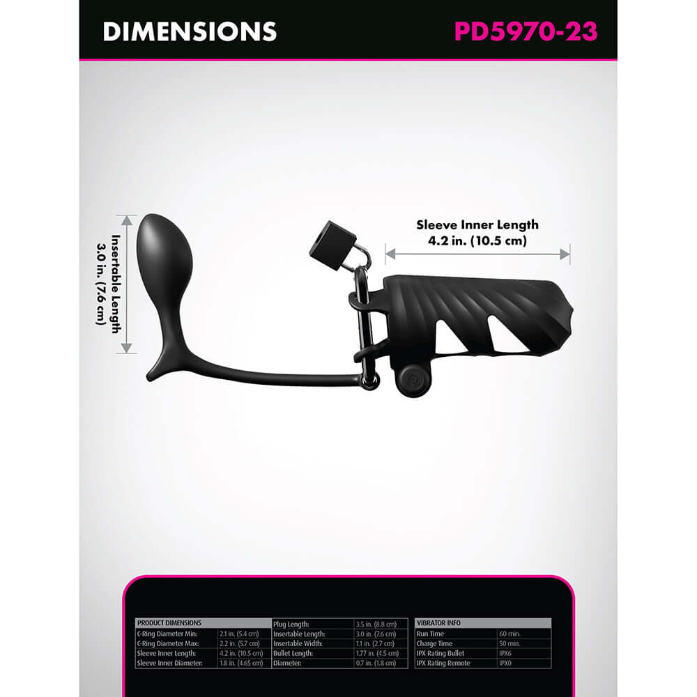 Fantasy C-Ringz Vibrating Cock Blocker with Ass-Gasm Plug Black product dimensions and specs