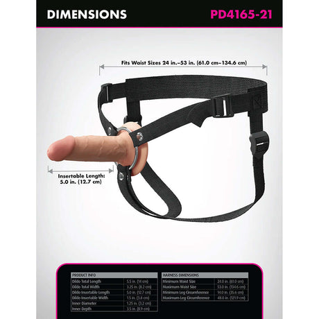 Fantasy X-Tensions Elite Hollow Strap-On Dual Density 5 inch Light dimensions and features infographic.