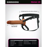 Fantasy X-Tensions Hollow Strap-On Dual Density 9 inch Brown dimensions and fitting guide illustration