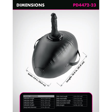 Fetish Fantasy Series Body Dock Inflatable Love Ball Black showing dimensions and design features.