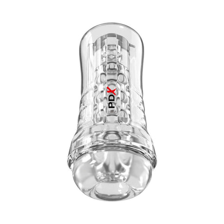PDX Elite ViewTube See-Thru EZ-Grip Clear stroker, transparent design, textured canal for enhanced pleasure.