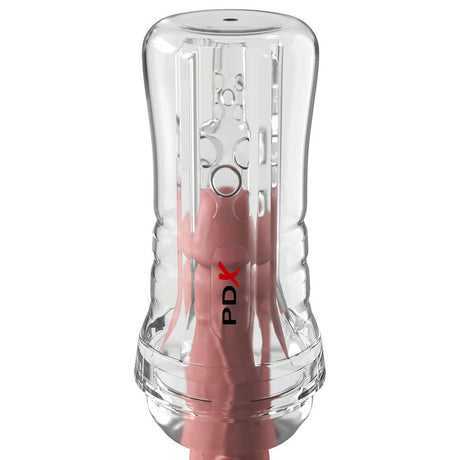 PDX Elite ViewTube See-Thru EZ-Grip Clear transparent stroker showcasing its textured canal and crystal-clear design.