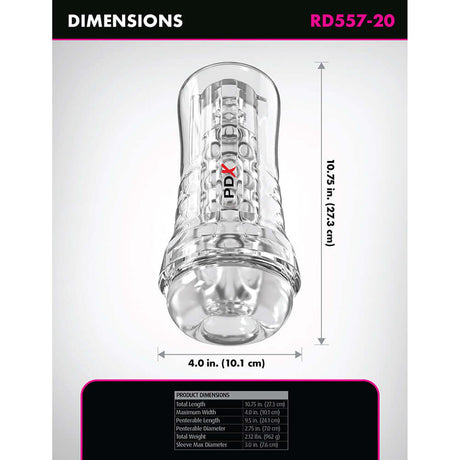 PDX Elite ViewTube See-Thru EZ-Grip Clear dimensions including total length and sleeve details.