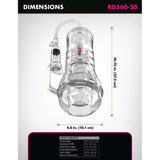 PDX Elite ViewTube Vac XXL Pump See Thru EZ-Grip Pump Stroker Clear dimensions diagram with measurements.
