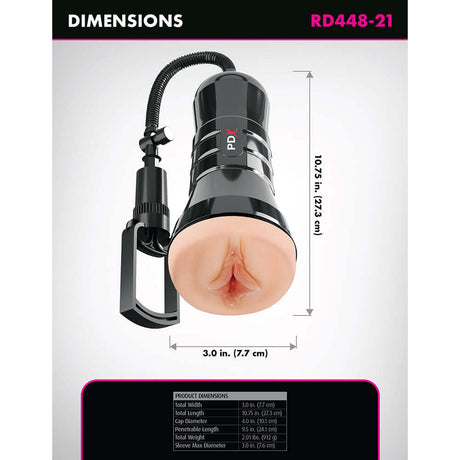 PDX Extreme Wet Pussies Super Sucker XXL Stroker Light dimensions and features image.