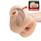PDX Plus Double Pounder Vibrating Squeeze Stroker Light with patented Squeeze-Core technology and realistic texture.