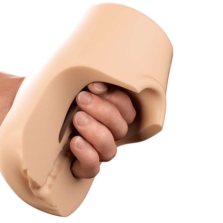 PDX Plus Pussy Pounder Squeeze Stroker Light being squeezed for enhanced pleasure.