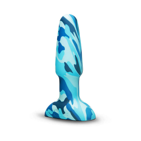 b-Vibe Rimming Butt Plug 2 Camo in blue camo pattern, designed for anal pleasure with a powerful vibrating tip.