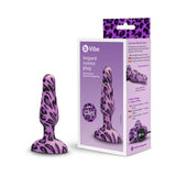 b-Vibe Novice Butt Plug Leopard product image showing a small purple leopard print butt plug with packaging.