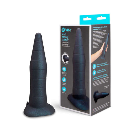 b-Vibe Fisting Anal Trainer showing tapered cone-shaped design for advanced anal training and safe stretching.