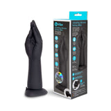 b-Vibe Vibrating Silicone Fisting Dildo displayed with packaging detailed features and design for intense sensations.