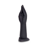 b-Vibe Vibrating Silicone Fisting Dildo shown in a sleek black silicone design resembling a hand.