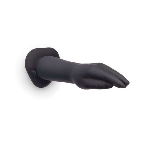 b-Vibe Vibrating Silicone Fisting Dildo shown in black silicone, designed for intense depth play and full-body sensations.