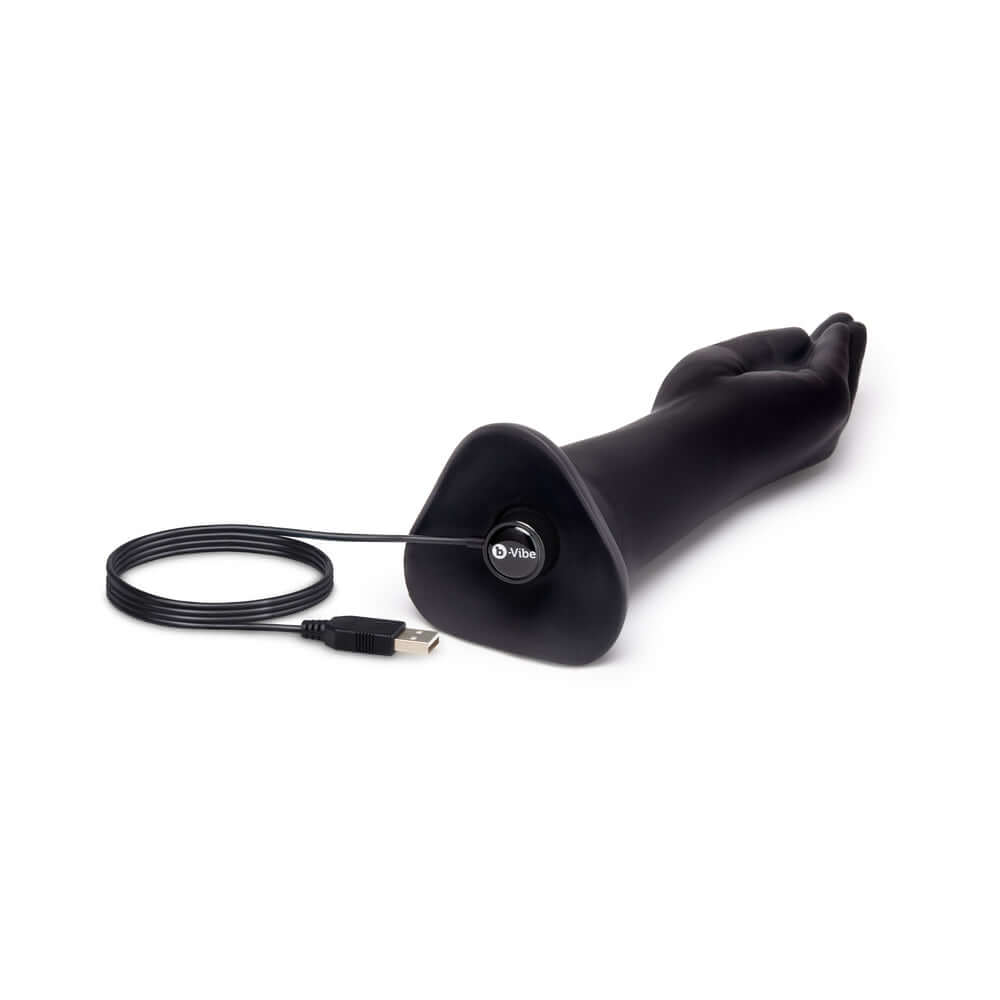 b-Vibe Vibrating Silicone Fisting Dildo with USB charging cable for intense full-body sensations.
