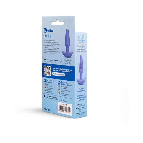 b-Vibe Butties Shake Vibrating Butt Plug packaging showcasing its sleek design and features.
