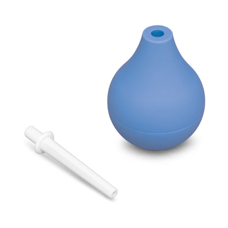 b-Vibe Compact Enema Douche Blue with white nozzle, travel-ready hygiene essential for on-the-go cleanliness.
