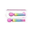 Le Wand Petite All That Glimmers Ombre high-performance wand massager with rainbow ombre finish in packaging.