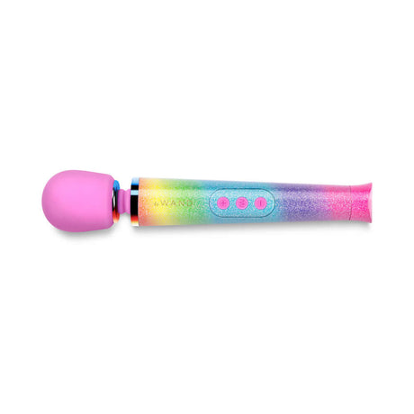 Le Wand Petite All That Glimmers Ombre compact wand massager in vibrant rainbow ombre finish.