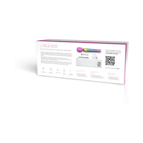 Le Wand Petite All That Glimmers Ombre packaging showcasing features and vibrant design of the massager.