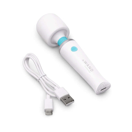 Le Wand Classique Mini Wand Massager with USB charging cable for travel-friendly pleasure.