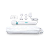 Le Wand Classique Plug-In Wand Massager with accessories and storage pouch displayed on a white background.