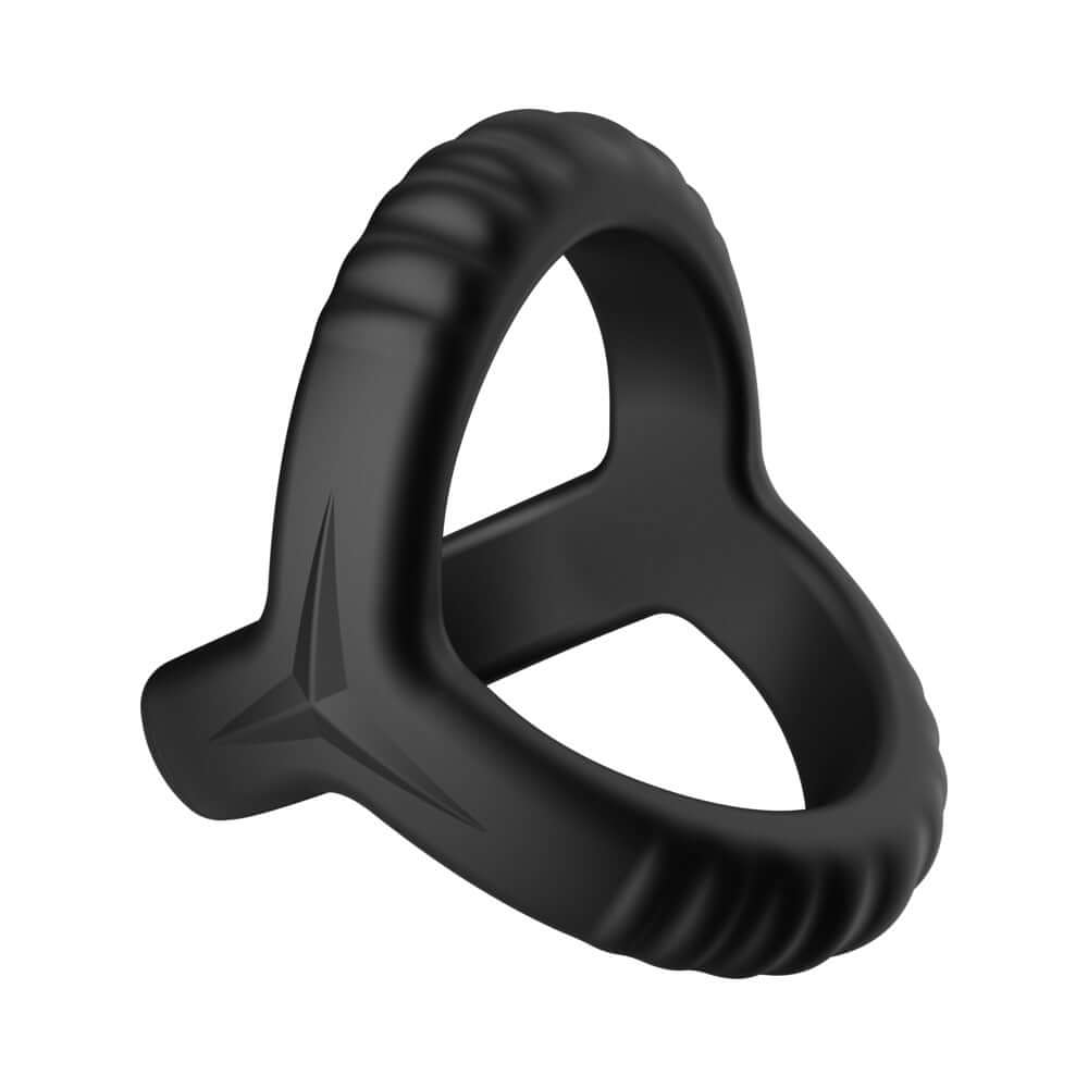 Forto F-59 Tri Cock & Ball Ring Black showcasing a sleek triple-ring design for enhanced comfort and support.