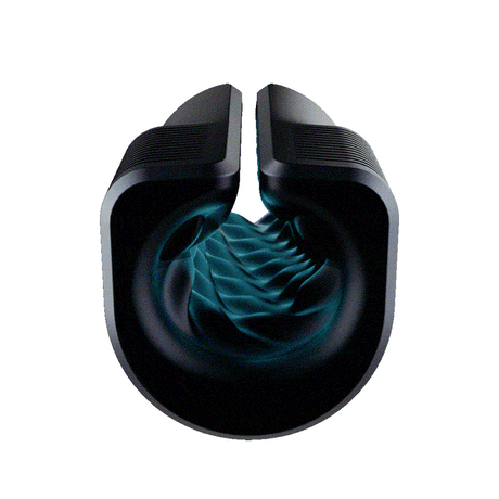 Arcwave Zing Vibrating Half Sleeve Dual Motor Masturbator showcasing the flexible open-sleeve design and internal texture.