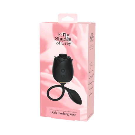 Fifty Shades of Grey Dark Blushing Rose dual stimulator in elegant packaging.